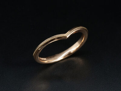 Ladies Wishbone Shape Wedding Ring, 18kt Rose Gold Design with Millgrain Detailing