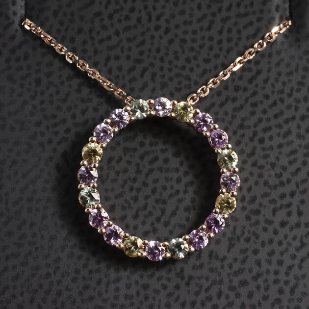 18kt Rose Gold Multi Colour Sapphire Circle Pendant