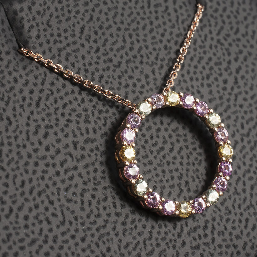 18kt Rose Gold Multi Colour Sapphire Circle Pendant