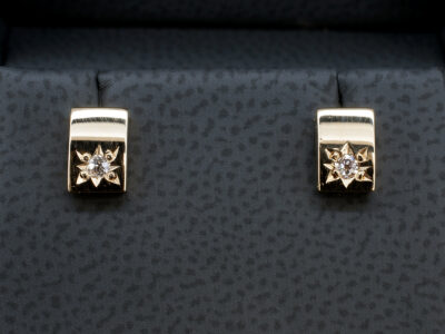 18kt Yellow Gold Diamond Stud Earrings, Gold Star Pavé Set Design with Round Brilliant Cut Diamonds 0.06ct (2)