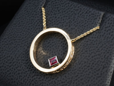 18kt Yellow Gold Diamond and Ruby Pendant, Pavé, Rub Over & Star Pavé Set Design, Square Cut Ruby 0.26ct, Diamond Chips 0.39ct Total (13)