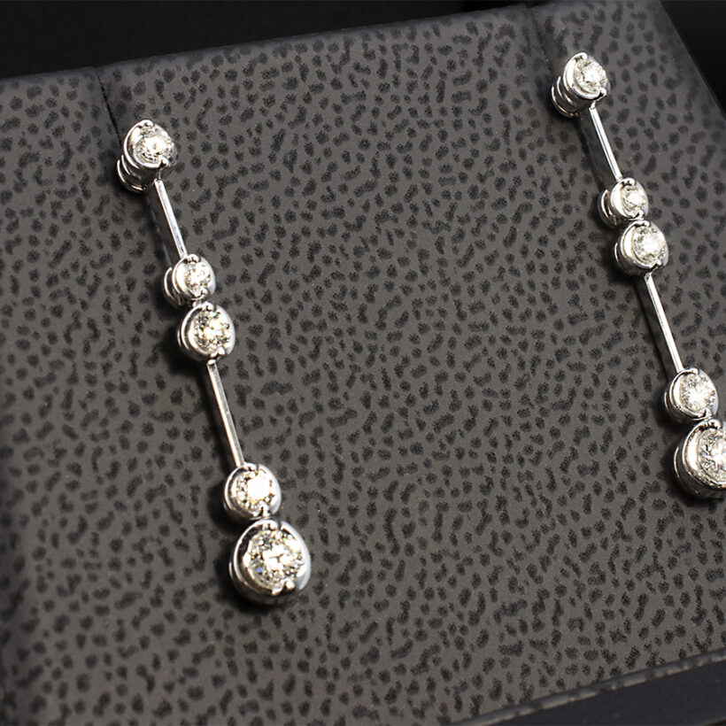 Diamond Row Drop Earrings in 18kt White Gold