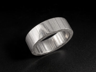 Gents Bespoke Damascus Steel Wedding Ring, 7mm Flat Section Design, Damascus Bluetongue Round Pattern