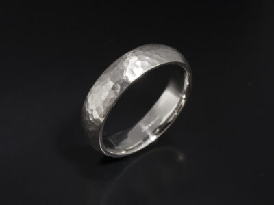 Gents Court Shaped Platinum Wedding Ring, Hammered Design with Brushed Finish, 5mm Width