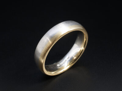 Gents Mixed Metal Wedding Ring, Platinum and 18kt Yellow Gold Court Shaped Design, 5.5mm Width
