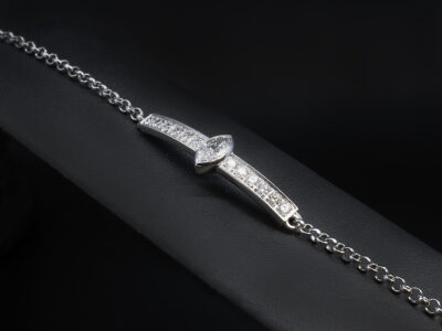 Ladies 9kt White Gold Diamond Bracelet, Rub over and Pavé Set Design, Marquise Cut Lab Grown Diamond 0.60ct, Round Brilliant Cut Lab Grown Diamonds 0.48 Total (12)