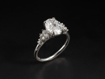 Ladies Lab Grown Diamond Engagement Ring, Platinum Claw Set Design, Oval Cut Lab Grown Diamond 1.82ct, Round Brilliant Cut Lab Grown Diamonds 0.27ct Total (12)