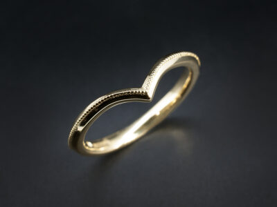 Ladies Wishbone Design Wedding Ring, 18kt Yellow Gold with Millgrain Detailing