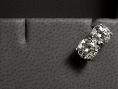 Platinum Diamond Single Stud Earring, 4 Claw Set Double Setting Design, Round Brilliant Cut Diamonds 0.79ct, 0.62ct