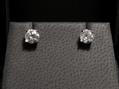 Platinum Diamond Studded Earrings, 4 Claw Set Design, Round Brilliant Cut Diamonds 1.06ct Total (2)