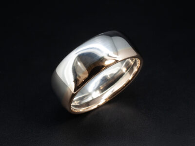 Gents Two Tone Wedding Ring, Platinum & 18kt Rose Gold Court Shaped Design, 8mm Width