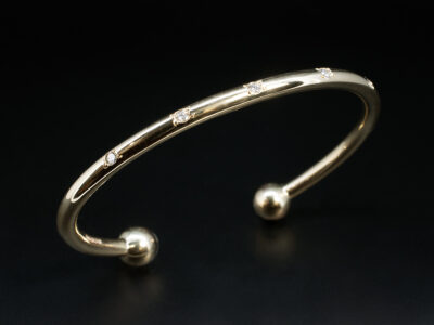 Ladies 9kt Yellow Gold Torque Bangle, Bead Set Gapped Design, Round Brilliant Cut Lab Grown Diamonds 0.05ct Total (5)