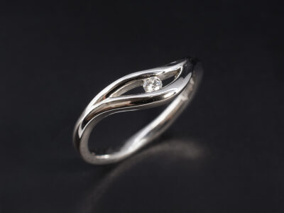 Ladies Solitaire Diamond Wedding Band, Platinum Tension Set Fitted Design with Round Brilliant Cut Diamond
