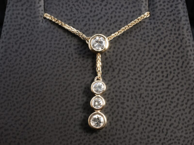 9kt Yellow Gold Diamond Necklace, Rub over Set Adjustable Drop Necklace Design, Round Brilliant Cut Diamonds 0.82ct Total (4)