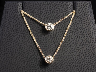 9kt Yellow Gold Diamond Pendant, Rub over Set Dual Chain Design, Round Brilliant Cut Diamonds 0.24ct (2)