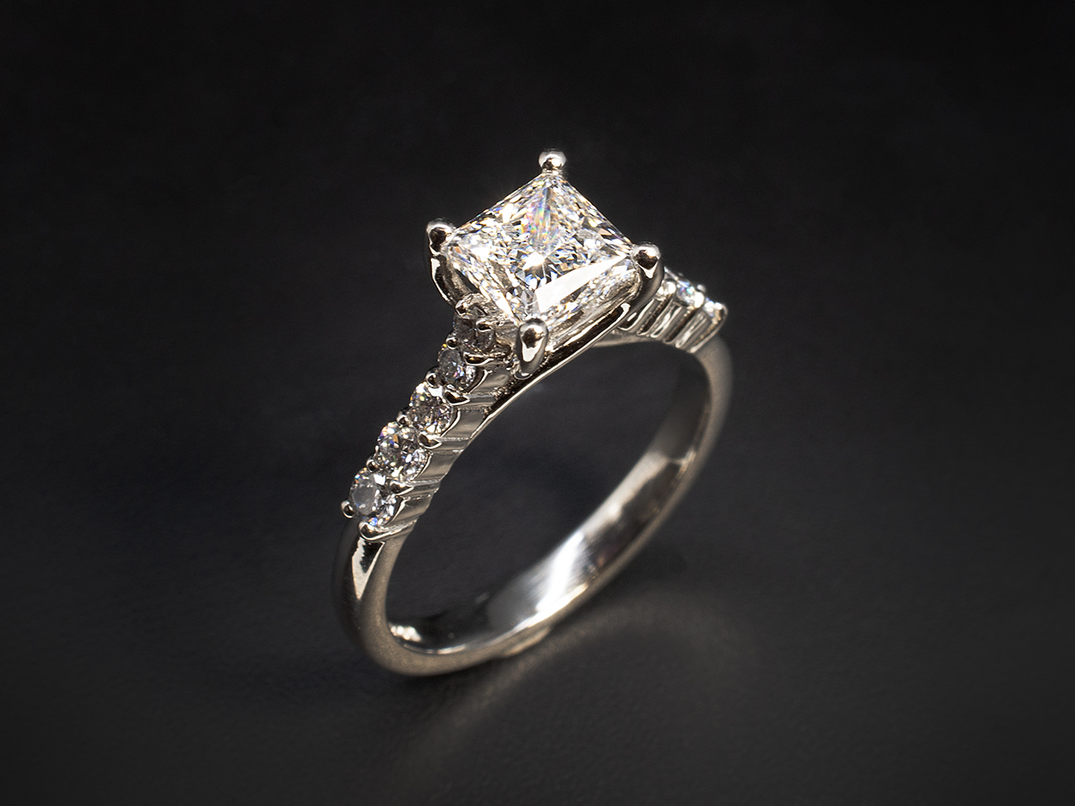 18ct Yellow Gold Princess Cut Diamond Trilogy Engagement Rings