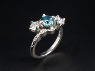 Ladies Diamond and Zircon Trilogy Engagement Ring, Platinum Claw Set Twist Design, Round Cut Zircon Approx. 0.96ct, Round Brilliant Cut Diamonds 0.50ct Total (2)