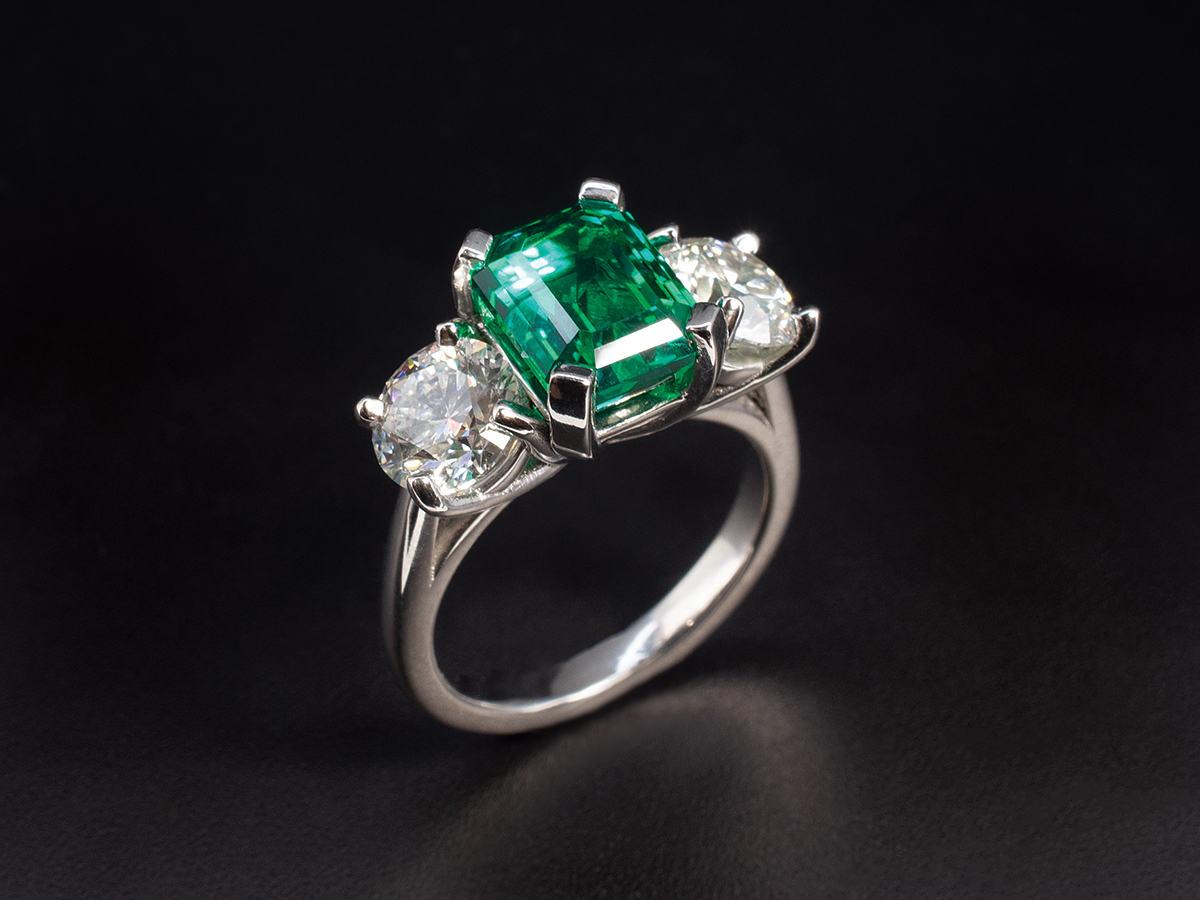 2.6 Carat Emerald Cut Emerald Wedding Set Diamond Bridal Ring 14k Rose Gold  Curved Thin Eternity Band