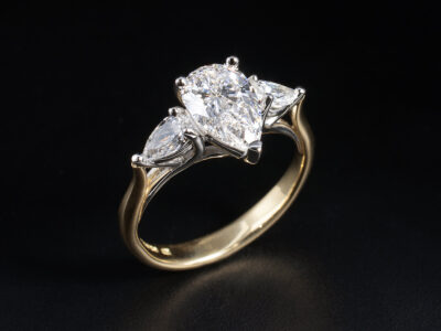 Ladies Lab Grown Diamond Engagement Ring, 18kt Yellow Gold and Platinum Claw Set Lattice Design, Pear Shaped Lab Grown Diamonds (3)