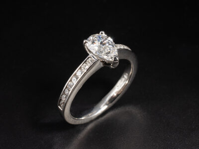 Ladies Lab Grown Diamond Engagement Ring, Platinum Claw Set Design with Diamond Set Band, Pear Cut Lab Grown Diamond 0.82ct, Round Brilliant Cut Lab Grown Diamonds 0.24ct (16)