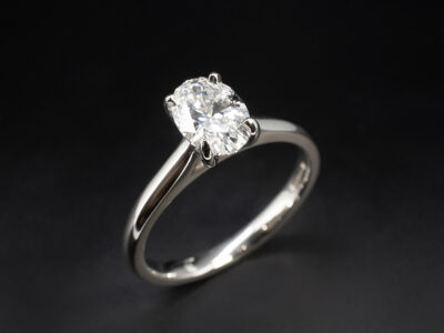 Ladies Solitaire Lab Grown Diamond Engagement Ring, Platinum 4 Claw Set Design, Oval Cut Lab Grown Diamond 1.29ct