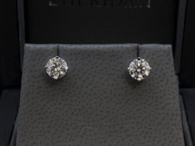 Platinum Diamond Stud Earrings, 4 Claw Set Design, Round Brilliant Cut Diamonds 0.53ct, 0.54ct