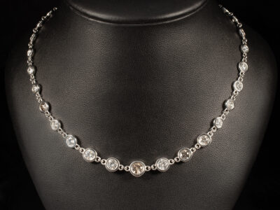 Platinum Multi Diamond Necklace, Rub over Set Design, Round Brilliant Cut Diamonds 9.26ct Total (40)
