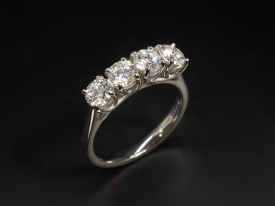Ladies 4 Diamond Engagement Ring, Platinum 4 Claw Set with Gradual Taper Lattice Design, Round Brilliant Cut Diamonds 1.66ct Total (4)