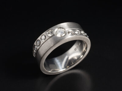 Ladies Contemporary Diamond Eternity Ring, Platinum Secret Set Easy-Fit Design, Round Brilliant Cut Diamond 0.19ct, Round Brilliant Cut Diamonds 0.49ct Total (10), Brushed Finish