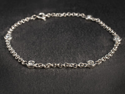Ladies Diamond Bracelet, 9kt White Gold Rub over Set Design, Round Brilliant Cut Lab Grown Diamonds 0.50ct Total (5), 7 inches