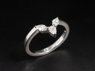 Ladies Diamond Fitted Wedding Ring, Platinum Claw Set Design, Marquise Cut Lab Grown Diamonds 0.30ct Total (2), Pear Cut Lab Grown Diamond 0.10ct