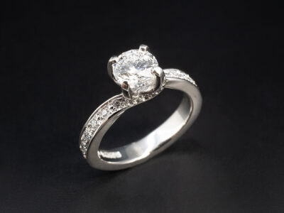 Ladies Diamond Twist Engagement Ring, Platinum Claw and Pavé Set Design, Round Brilliant Cut Lab Grown Diamond 0.90ct, Round Brilliant Cut Lab Grown Diamonds 0.20ct Total (20)
