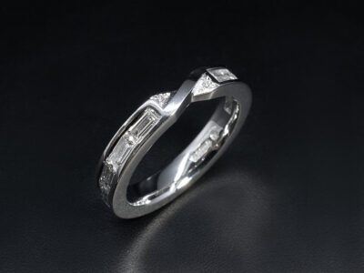 Ladies Diamond Twist Wedding Ring, Platinum Channel Set Design, Baguette Cut Lab Grown Diamonds Approx 0.88ct Total (8), Round Brilliant Cut Lab Grown Diamonds Approx 0.01ct Total (2)