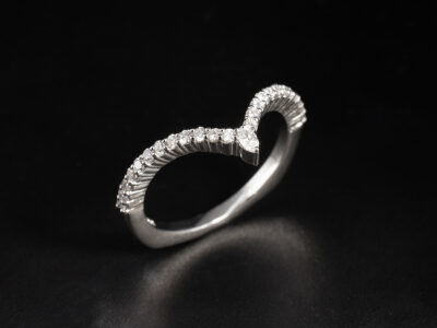 Ladies Diamond Wishbone Wedding Ring, Platinum Claw Set Design, Marquise Cut Diamond 0.02ct, Round Brilliant Cut Diamonds 0.23ct Total (24)