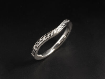Ladies Fitted Wedding Band, Platinum Design with Diamond Cut Detailing Along the Top