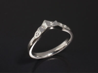 Ladies Isle of Skye Design Diamond Wedding Ring, Platinum Fitted Secret Set Design, Cuillin Ridge Landscape with Round Brilliant Cut Diamonds 0.04ct Total (5)