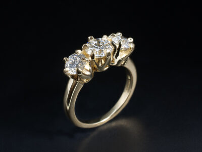 Ladies Lab Grown Diamond Trilogy Engagement Ring, 18kt Yellow Gold 6 Claw Set Design, Round Brilliant Cut Lab Grown Diamonds 1.05ct (1), 1.17ct Total (2)