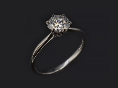 Ladies Solitaire Diamond Engagement Ring, Platinum 6 Claw Set Design, Round Brilliant Cut Diamond 0.80ct