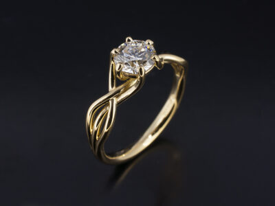 Ladies Solitaire Lab Grown Diamond Engagement Ring, 18kt Yellow Gold Claw Set Lattice Design, Round Brilliant Cut Lab Grown Diamond 1ct