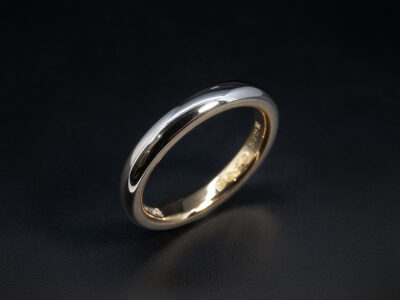 Ladies Two Tone Wedding Ring, Platinum Court Shaped Design, 18kt Yellow Gold Inner Sleeve