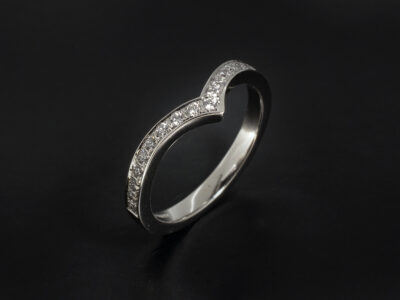 Ladies Wishbone Shape Diamond Wedding Ring, Platinum Pavé Set Design, Round Brilliant Cut Lab Grown Diamonds