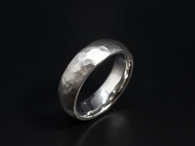 Textured Finish Thumb Ring, Platinum 5mm Width Court Shaped Design, Hammered Finish