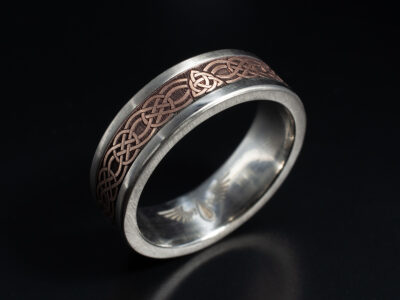 Gents Celtic Wedding Ring, Platinum and 9kt Rose Gold Design, 7mm Width