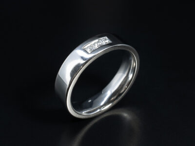 Gents Trilogy Diamond Engagement Ring, Platinum Channel Set Design, Princess Cut Diamonds 0.14ct Total (3), 5mm Width