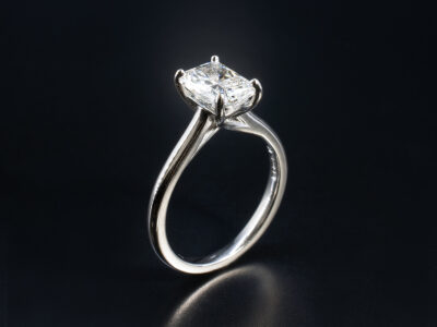 Ladies Lab Grown Diamond Solitaire Engagement Ring, Platinum 4 Claw Set Design with Peak Detail, Radiant Cut Lab Grown Diamond 1.23ct