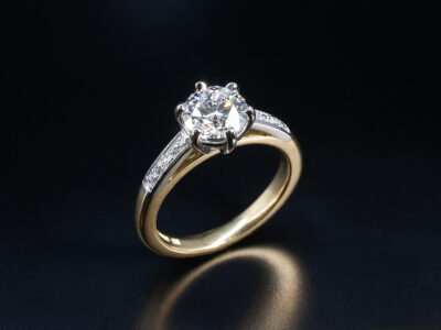 Ladies Lab Grown Diamond Solitaire Engagement Ring, Platinum 6 Claw Set Design with Shoulder Detailing, Round Brilliant Cut Lab Grown Diamond 1.06ct