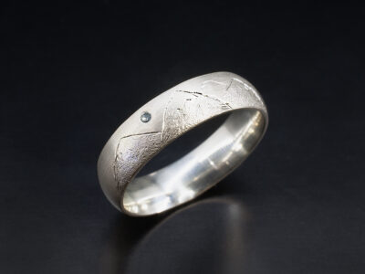 Gents Stob Dubh Mountain Range Wedding Ring, 9kt White Gold Scottish Mountain Range, Round Cut Aquamarine 0.03ct Total (2)