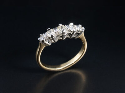 Ladies 5 Stone Diamond Engagement Ring, 18kt Yellow Gold and Platinum Claw Set Design, Round Brilliant Cut Diamonds 0.64ct Total (5)