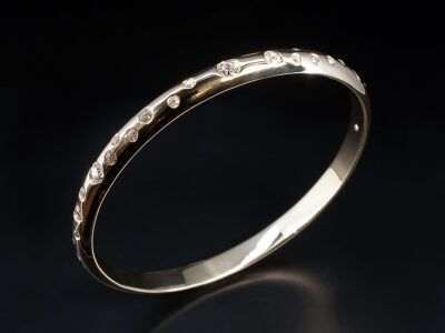 Ladies 9kt Yellow Gold Bangle, Secret Set Scatter Design, Old Cut Diamonds 2.10ct Total (27)