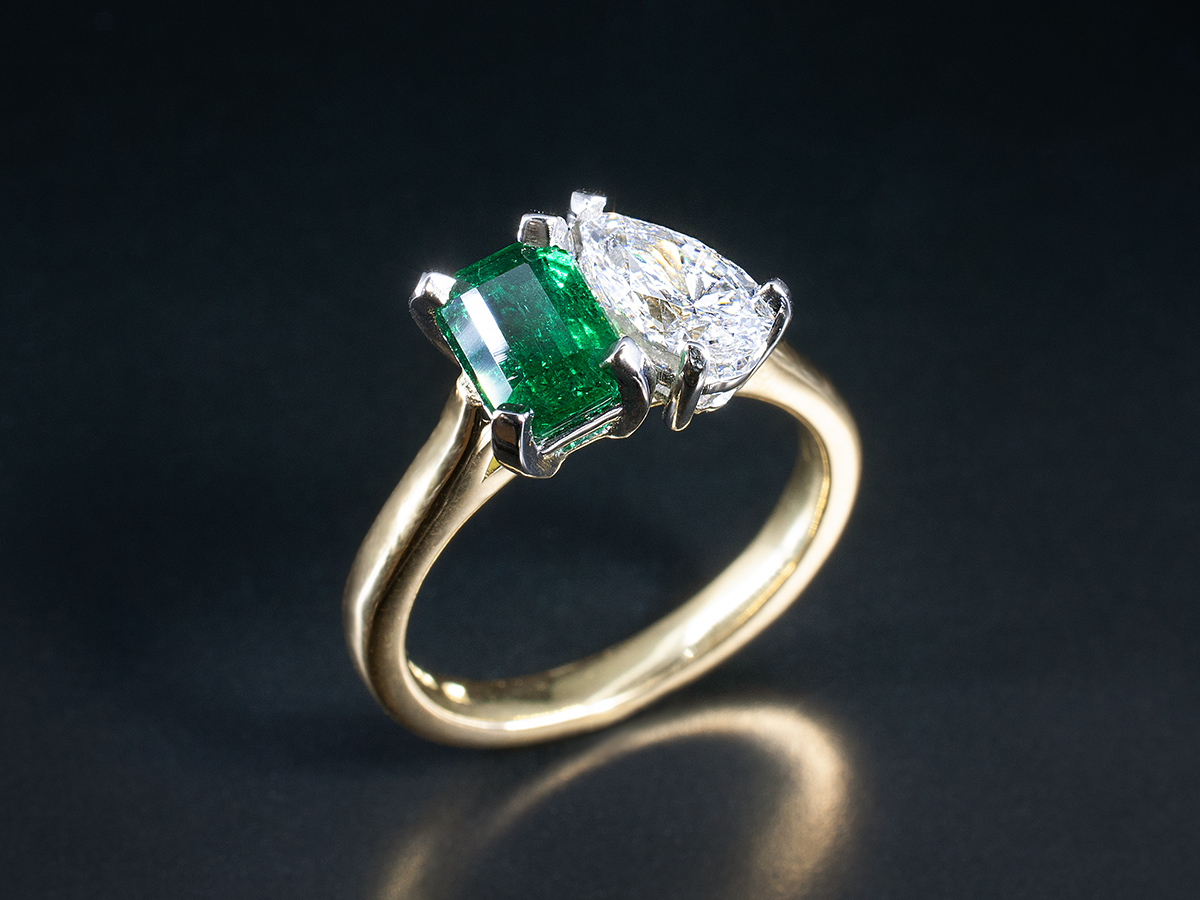 18ct Yellow Gold and Platinum Vintage Emerald and Diamond Ring